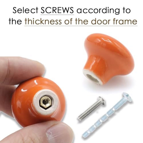 10-Pack Ceramic Cabinet Knobs Orange 32mm Round Drawer Pull - color: Orange