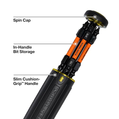 Klein Tools 32313HD 13-in-1 Multi-bit Ratcheting Screwdriver, Double-Ended Impact Bit Set, 12 Impact Driver Bits and 1/4-Inch Nut Driver - size: 13-in-1, Impact Rated