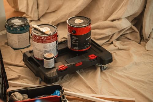 Keter Stack-n-Roll Dolly – Heavy-Duty Rolling Base Cart with Locking Wheels | Modular Mobile Workstation & Tool Storage Platform | Durable, Easy-Glide Design for Garage, Jobsite & Workshop - color: Black/Red, size: Dolly