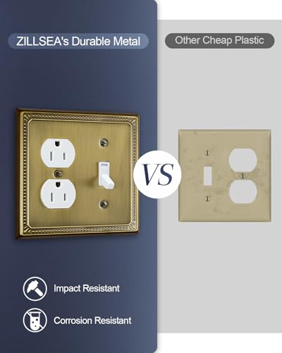Switch Plates Outlet Covers, 1-Pack Antique Brass Metal Wall Plate - color: Antique Brass, size: 1 Toggle/1 Duplex 1PK