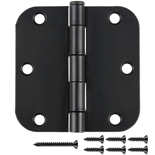 24 Pack Rounded Matte Black Door Hinges 3.5 Inch with 5/8" Radius - color: Matte Black, size: 24 Pack