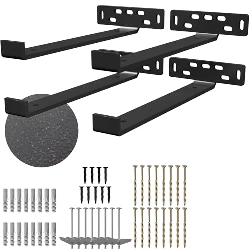 4xJ Shelf Brackets with Lip (11.25"L x 5"W x 1 1/4"H) Heavy Duty Floating Shelves Bracket - High Quality Floating Shelves Hardware with Robust Shelf Bracket for Secure Wall Mounting-ANTIQUE - color: Antique, size: 11.25 inch - J Shape
