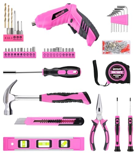 Tool Set for Women, Lady's Power Screwdriver Cordless 126-Piece - style: 126 Piece Pink