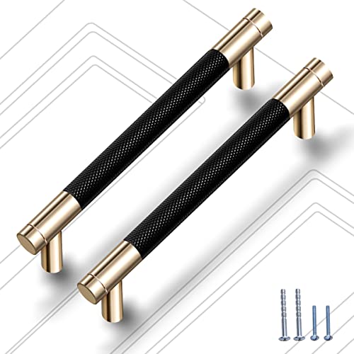 12 Pack 3 3/4 Inch 96 mm Knurled Cabinet Handles Cabinet Pulls Aluminum Handles Pulls Gold and Black Oxidation Finish with Diamond Pattern 5" Length (3.75" Hole Center) - color: Gold and Black, size: 3 3/4 Inch