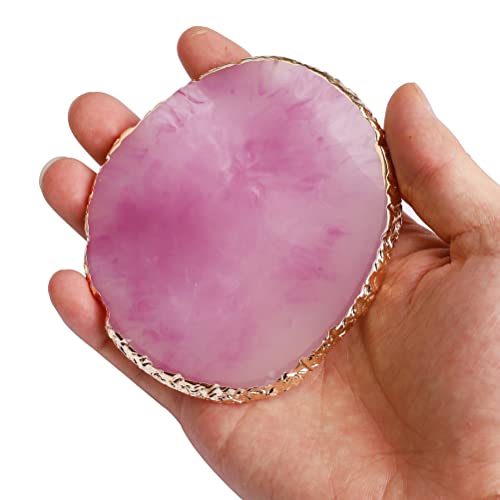 2 Pcs Resin Nail Art Palette Set, Gold Edge, Purple & Green - color: Purple, Green