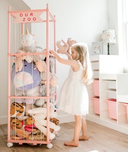 Mloong Stuffed Animal Zoo Storage, Pink Wood Stuffed Animal, Gift for Nursery Playroom Kidroom Bedroom (54inch) - color: Pink