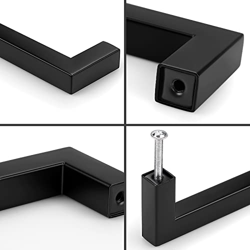 Probrico (10 Pack Square Kitchen Cabinet Handles Matte Black 3-3/4 Inch(96mm) Hole Center Drawer Pulls Stainless Steel Modern Cabinet Hardware - color: Black, size: hole center 3-3/4"