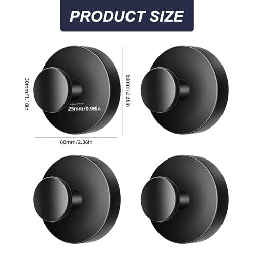Reusable Suction Cup Hooks for Shower, Drill-Free Wall Hooks (4, Black) - color: Black
