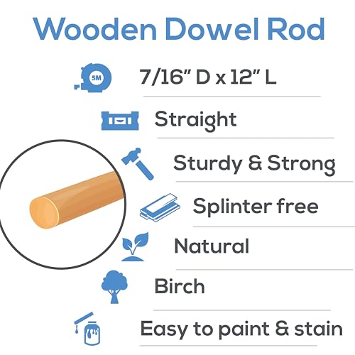 Dowel Rods Wood Sticks Wooden Dowel Rods - 7/16 x 12 Inch Unfinished Hardwood Sticks - for Crafts and DIYers - 10 Pieces by Woodpeckers - color: Pack of 10, size: 7/16" x 12"