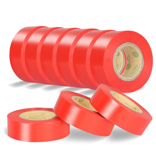 Red Electrical Tape, UL Approved, 0.7in x 33ft, 9 Pack - color: Red