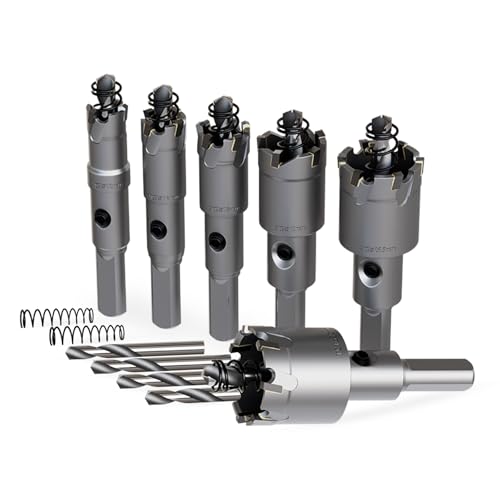 GSTK 10PCS Upgrade Heavy Duty Carbide Hole Saw Kit,with 4*Extra Titanium Plated Pilot Center Drill and 2* Spring，for Hard Metal, Stainless Steel, Iron - size: 6pcs