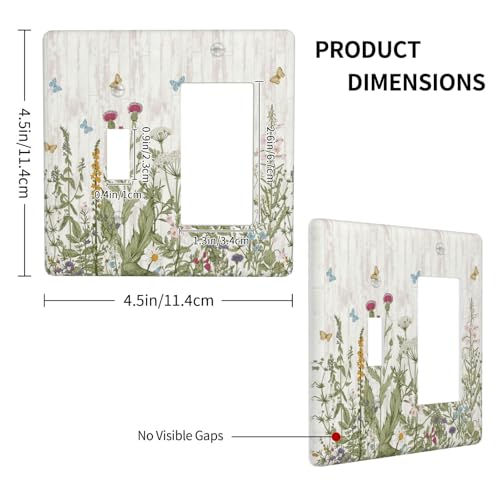 Vintage Floral Wildflower Butterfly Flower Wood Grain Outlet Covers 1 Toggle 1 Rocker Combination Decorative Wall Plate Electrical Switch Plates Light Switch Cover Plate for Farmhouse Living Room - color: Vintage Floral Wildflower Butterfly Flower Wood Gr