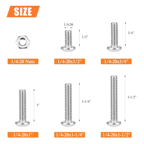 HELIFOUNER 56 Pieces 1/4-20 x 1/2" 3/4" 1" 1-1/4" 1-1/2", Phillips Pan Head Machine Screws Bolts Nuts Kit, Coarse Thread, Fully Machine Threaded, 304 Stainless Steel - size: 1/4-20, style: Phillips Pan Head