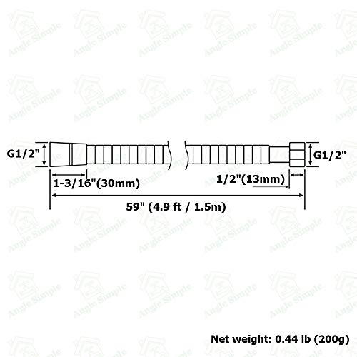 Angle Simple Brushed Nickel Flexible Shower Hose 59 Inches, 1/2" IPS - color: Brushed Steel, size: 59 Inch