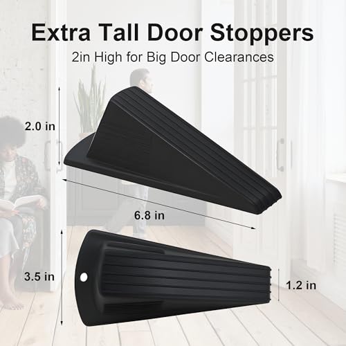 Heavy Duty Door Stopper - 2 Pack Rubber Non-Marring Door Stop for Large Gaps, 2Inch Tall Height Floor Mounted Doorstop with Strong Support for Home & Commercial Use