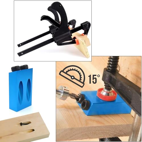 15 Degree Pocket Hole Screw Jig Dowel Drill Joinery Kit Positioner Locator Tool Carpenters Wood Woodwork Guides Joint Angle Tool Carpentry Locator Craft DIY WoodWorking Wood 15Pcs