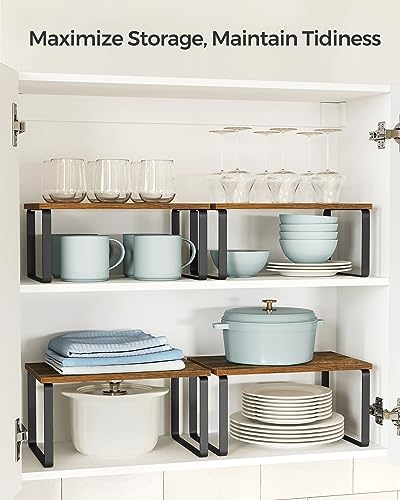 SONGMICS Cabinet Organizer Shelf, Set of 2 Spice Rack, Kitchen Storage - color: Ink Black + Rustic Brown, size: 11.7"w
