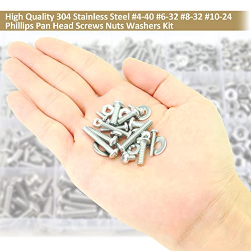 722 Pieces #4-40#6-32#8-32#10-24, Phillips Pan Head Machine Screws Nuts Assortment Kit, 304 Stainless Steel, Fully Machine Thread - size: #4-40 #6-32 #8-32 #10-24