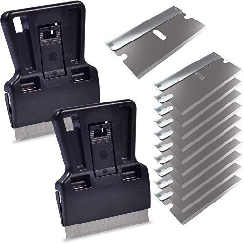 Portable 1.5inch Mini Metal Razor Scraper with 10 Carbon Razor Blades, Putty Knife Set Removing Glue, Stain, Vinyl, Labels, Stickers, Decals, Pack of 2
