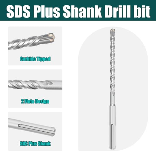 2 Pcs 5/8"x 12.2"(16x310mm) SDS Plus Rotary Hammer Bit for Concrete - size: 5/8 in x 12.2 in (16 x 310mm)