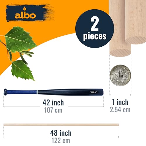 ALBO 1" x 48" Wooden Dowel Rods Set - 2 Pack Birch Natural Extra Long Hardwood Craft Sticks Stair Rails Supports Garden Structures Smooth Sanded Finish Woodworking Material DIY Furniture - size: 1" x 48" 2 Pcs