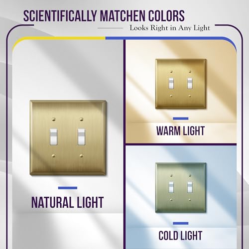 ENERLITES Toggle Light Switch Metal Wall Plate, 2-Gang, Brushed Brass - color: Gold, size: Standard Size
