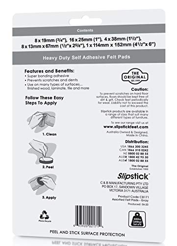 Slipstick Premium Wool Felt Furniture Pads/Floor Protector Variety Pack (37 Pieces) Self Stick Furniture Felt Protection Pads, Safe on All Hard Surfaces, Gray, CB171 - size: Variety Pack