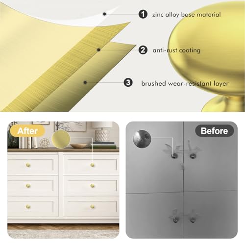 POZEAN Cabinet Knobs Brushed Nickel 20 Pack Cabinet Handles Drawer Knobs Solid Knobs Gold with Screws for Dresser Drawer Cabinet Cupboard - Modern Kitchen, Bedroom and Bathroom Hardware,Gold - color: Gold, size: 20 Pack