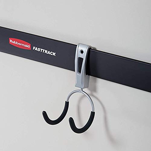 Rubbermaid Universal Powder Coaded Metallic Fasttrack Hanging Garage Hook Organizers for Ladder, Tool, and Bike Storage (4 Pack)