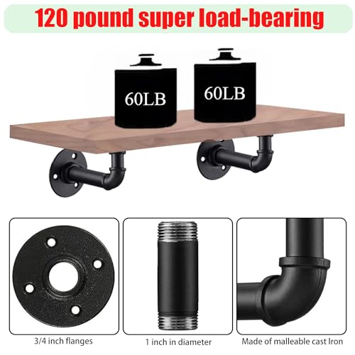 Industrial L Pipe Shelf Brackets for 6-12 in Depth Wood,Heavy-Duty 3/4" Iron,Wall Mount Floating Shelf Bracket L Metal Pipe Shelving Brackets for Wood-Black DIY Pipe Shelves(5.5*3.1 Inch 4 Pack) - size: 5.5 inch 4 pack (for 6-12 inch depth board), style: