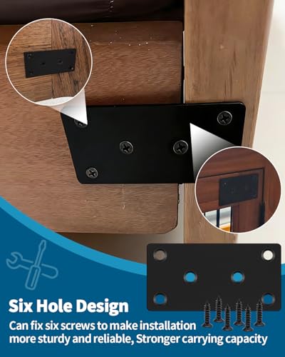 12 PCS 3.15'' x 1.57'' Stainless Straight Flat Brackets, Black Flat Metal Brace Bracket, Support Flat Metal Brace for Wood Furniture, Mending Plate Connector Joining Bracket for Fence,72 Screws - size: 3.15 x 1.57 in