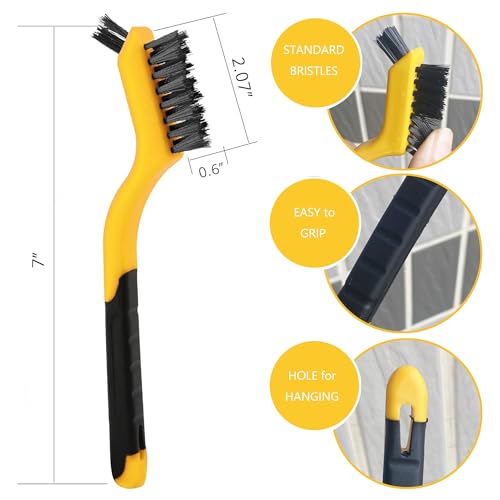 Wire Brushes 3Pcs, Nylon/Brass/Stainless Steel Bristles with 7in Handle - color: 3 PCS YELLOW