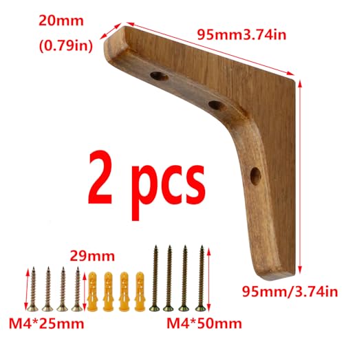 Antrader 2PCS Wooden Shelf Brackets,Solid Wall Mount Wood Shelf Bracket,Wood Triangle Bracket,L Shape Shelf Holders Include Mounting Screws,3.74 x 3.74 x 0.79 Inches,Dark Brown - color: Dark Brown, size: 3.74"×3.74"×0.79",2pcs