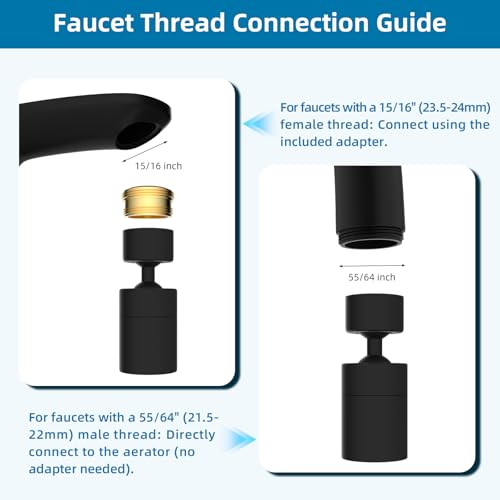 Hibbent NSF/ANSI/CAN 61 Certified Kitchen Faucet Aerator, Matte Black - color: Matte Black, style: Upgraded 360 Degree Faucet Aerator