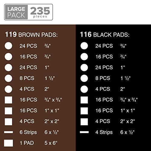 235 pcs Felt Furniture Pads Brown & Black X-Protector! for Hardwood Floors - size: 235 PCS Brown & Black, Round & Square