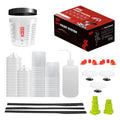 Disposable Paint Cups for Spray Gun,Mixing Cups 20 Ounce (600ml) Kit with 25 Cups and Lids with Strainer System for HVLP&LVLP,1 Hard Cup with Retainer Ring,10 Plugs,2 Adapters,3 Mixing Sticks - size: 20 oz (Standard)-25Pack