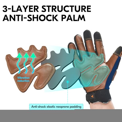 Vgo...…1Pair Leather Heavy Duty Work Gloves,Mechanics Gloves,Impact Resistant, Anti-Vibration, Water-repellent (CA7725) - color: 1 Pair - Blue, size: Medium (Pack of 1)