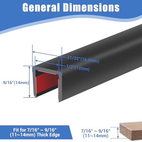 Rubber Edge Trim, Self-Adhesive U Channel Edge Protector for Plywood, Cabinet, 1/2" Wood Edge Banding, Flexible Furniture Repair, EPDM Material, Fit 1/2"(12mm), Length 10Ft, Black - size: Fit 1/2"- L10'