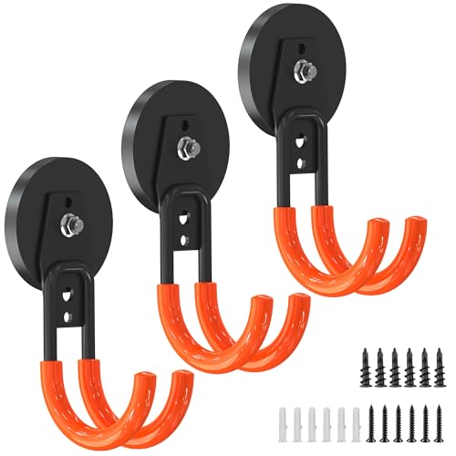 3 PCS Magnetic Garage Storage Hooks, Strong Magnetic Hooks Heavy Duty, Large Magnet Hooks for Hanging Heavy Duty Garage Tools and Garden Tools - color: 2.6in Magnet-3 Pack-Orange