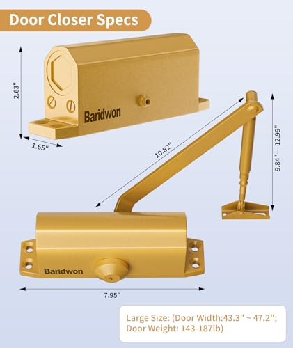 Commercial Heavy Duty Door Closer Large Size with Dullgolden Finish, Hydraulic Self-Closing System - size: Large, style: Dullgolden