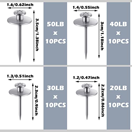 Zhengmy 40 Pcs Double Headed Picture Hangers Nails 4 Size, Silver - color: Silver