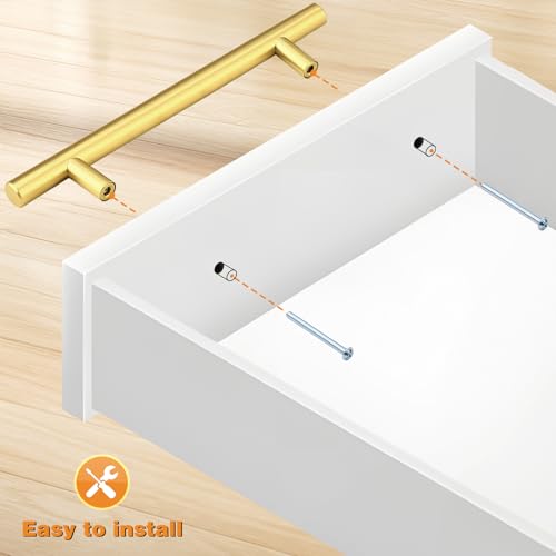Probrico 5 Pack 5 Inch Center-to-Center Kitchen Cabinet Pulls T Bar Gold Cabinet Handles Modern Drawer Hardware Dresser Pulls, 7-1/2 inch Total Length - color: Gold, size: hole center 5"