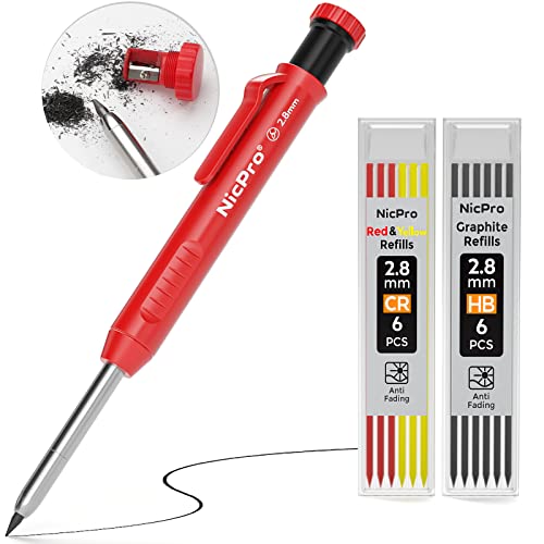 Nicpro Metal Mechanical Pencils Set 0.5 & Solid Carpenter Pencil for Architect, Engineering