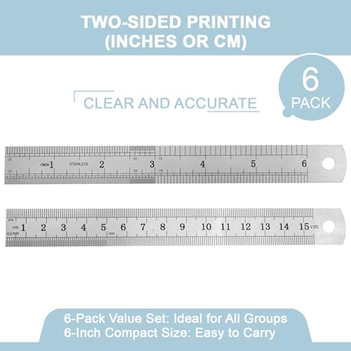 6 Pack Heavy Duty 6 INCH (15 CM) Steel Ruler Set