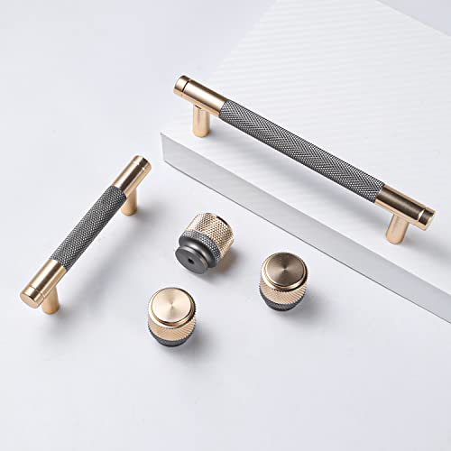 12 Pack 3 Inch 76 mm Knurled Cabinet Handles Cabinet Pulls Aluminum Handles Pulls Gold and Grey Oxidation Finish with Diamond Pattern 4" Length (3" Hole Center) - color: Gold and Grey, size: 3 Inch