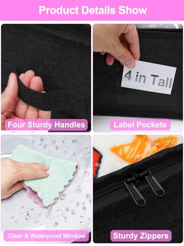 punemi 4" Tall Soft Low Profile Under Bed Storage Containers, 2 Pack, Black - color: Black, size: 2 Pack-4 inch Tall-Soft