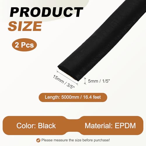 PATIKIL 16.4FT Solid Rubber Weather Stripping, 2Pcs 3/5" W x 1/5" H Self Adhesive D Shape EPDM Rubber Seal Strip Gasket for Door Frame Window Insulation RVs Furniture Cabinets, Black - size: 16.4FT x 3/5"W x 1/5"H