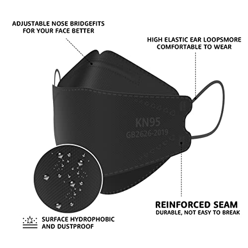LEVENIS KN95 Face Masks 50 Pack, Breathable Comfortable and Disposable KN95 Mask, Black - color: Adult-black