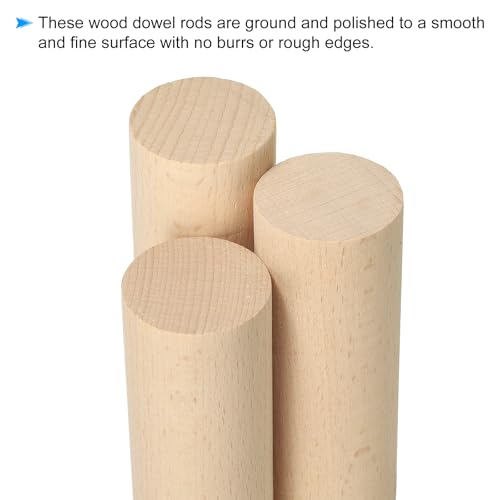 PATIKIL 1-3/8 x 6 Inch Dowel Rods Wood Sticks Unfinished Round Dowels 10pcs - size: 1-3/8"x 6"