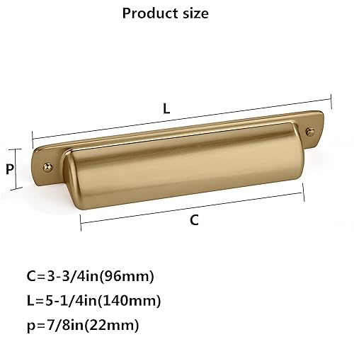 khtumeware 10 Pack 3-3/4" Drawer Pulls Brushed Brass Cabinet Cup Pulls Kitchen Hardware Brushed Gold Cabinet Handles Drawer Handles Knobs 3-3/4 inch Hole Center - color: Brushed Brass, size: Cup Pulls 3-3/4" Hole Center